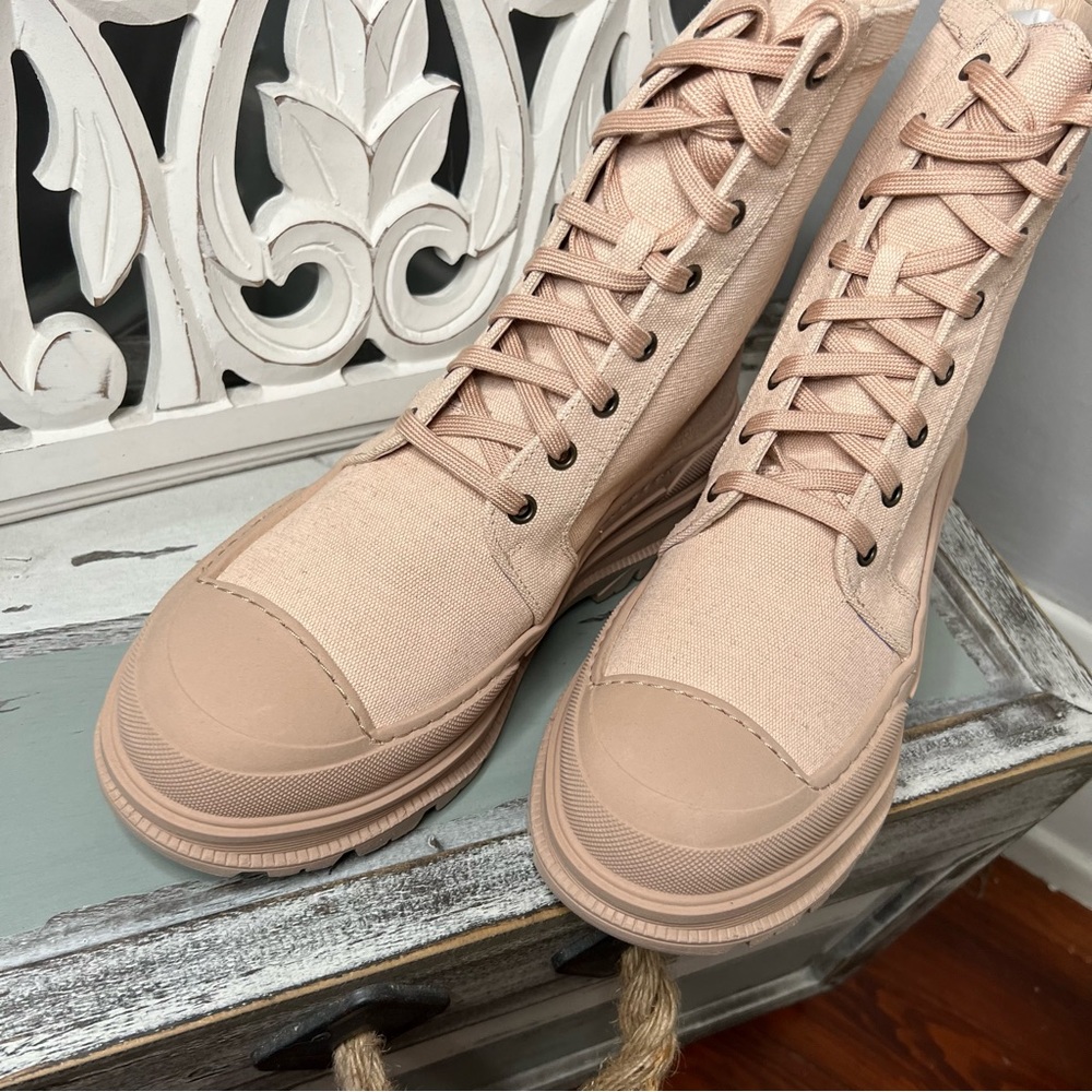 Free People Combat Boot Camp Out Canvas NWT Lace Up Boot Natural - Picture 9 of 13